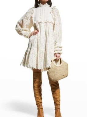 Stella Pardo Eyelet High Neck Lace Dress Size Medium